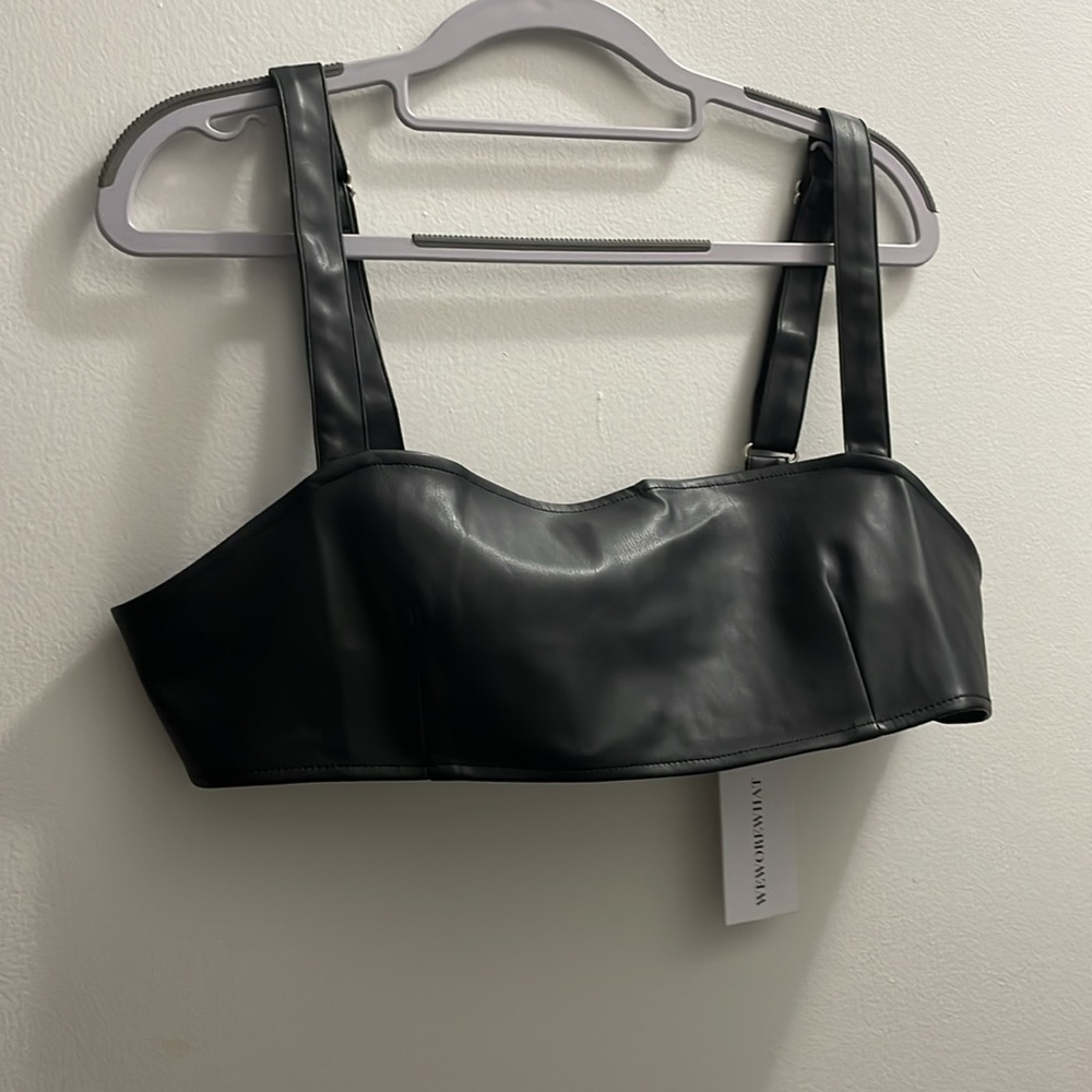 Weworewhat vegan leather bra top in black